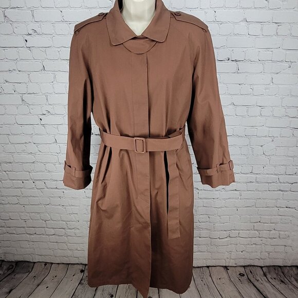 London Fog Brown Belted Faux Fur Removable Liner Buttoned Maincoat Over Coat 16R - Picture 1 of 16